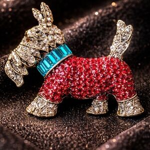 Elegant Red and Blue Dog Brooch